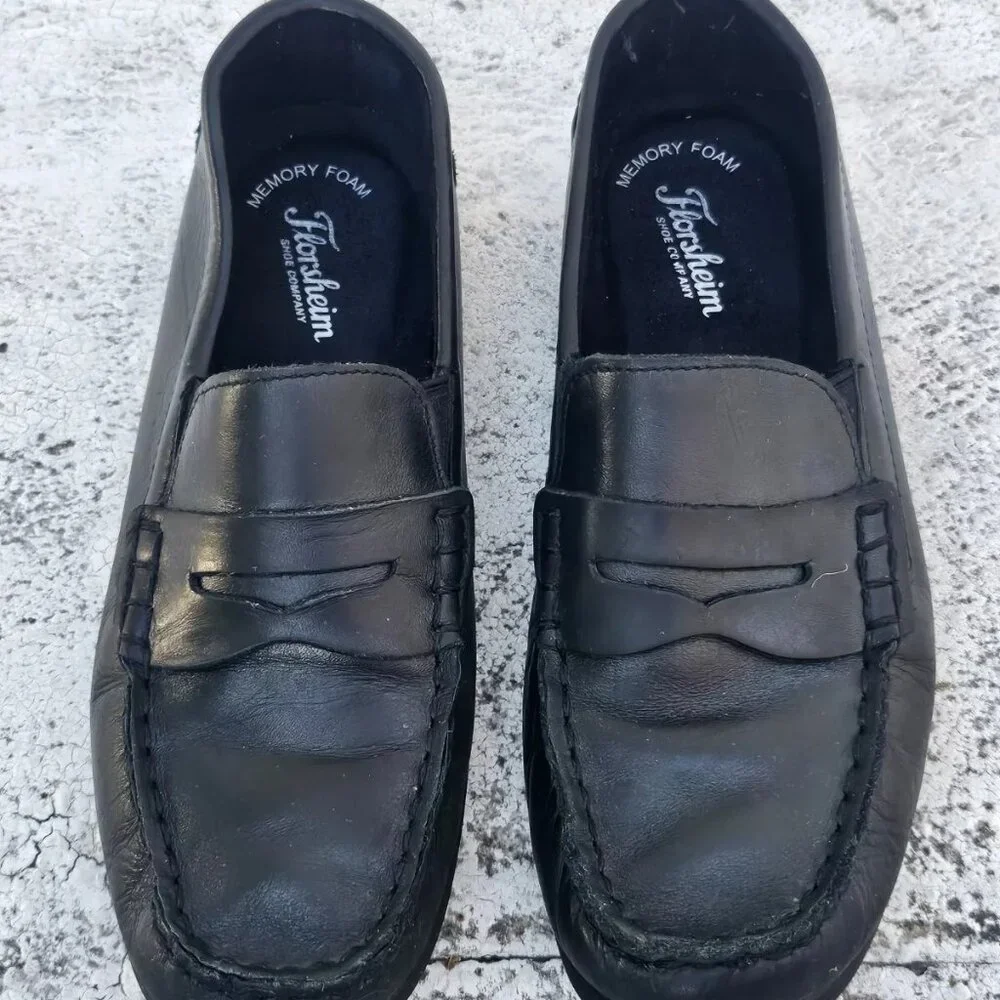 Florshiem Kids Shoes Black Leather Upper Slip On Loafer Size 6M